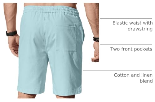 Image of Comdecevis Men's Linen Shorts Casual Elastic Waist Drawstring Summer Beach Vacation Yoga Golf Shorts with Pockets