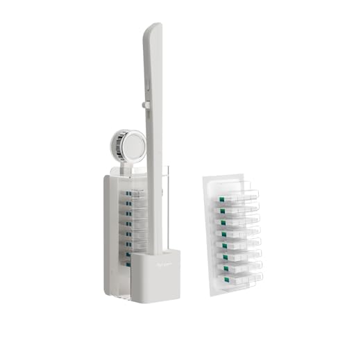 Image of Disposable Toilet Brush with Replaceable Heads, Wall-Mounted Holder, Hygienic Bathroom Cleaning Tool (WhiteToilet Brush + 8 Refills)