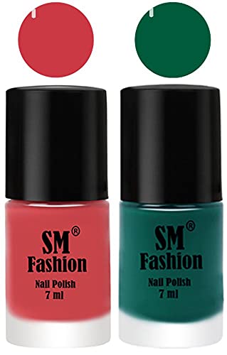 Image of Long Lasting Nail Polish | Nail Paint Combo 7 ml Each) - Set of 2 Punch Pink-Green
