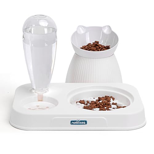 Nobleza - Comedero y Bebedero Automático 2en1 para Gatos, Set de 3 Cuenco para Mascotas, 500ml Dispensador de Agua, Inclinación 15° Antiacoso, Diseño Antiatragantamiento, para Mascotas Pequeñas