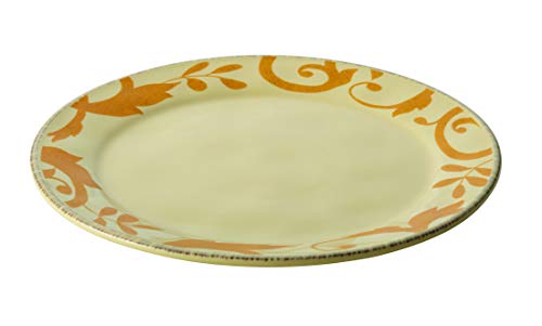 Rachael Ray Dinnerware Gold Scroll 12.5-Inch Round Platter, Almond Cream