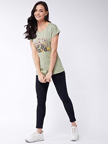Image of Modeve Women Printed Cotton Blend Half Sleeve Round Neck T-Shirt for Summer