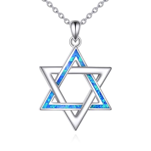 AINFQY Star of David Necklace for Women 925 Sterling Silver Star of David Hexagram Pendant Necklace Blue Opal Jewelry Gift