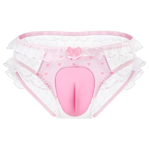 Littleforbig Breathable Mesh Heart Pattern Lace Frill Camel Toe Tucking Gaff Panties Hiding Gaff Shaping Briefs for Crossdressers Transgender Individuals L