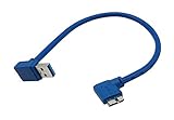 CERRXIAN 30cm USB 3.0 A 90 Degree Down Angle Male to Micro B Male 10pin 90 Degree Left Angle Short Cable(Blue,D-L)