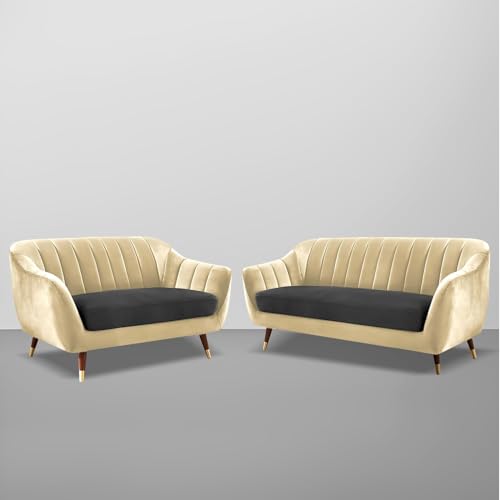 Image of Atticus 3+2 Seater Sofa Set for Living Room (Cream Black Colour) Premium Fabric Sofa