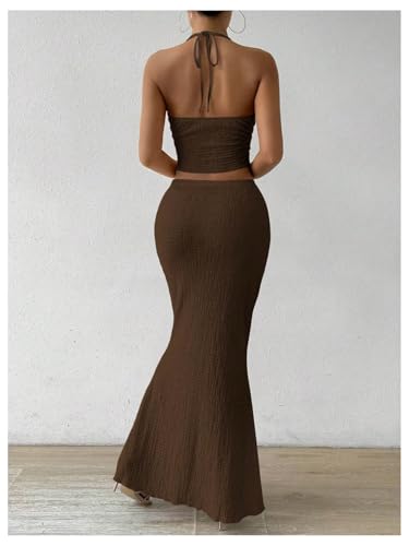 Image of SOLY HUX Women's Two Piece Outfits Twist Front Halter Cami Tops and Skirt Summer Set