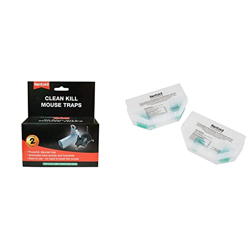 Rentokil FC100 Clean Kill Mouse Traps, Black & RLPSF135 Rentokil Fast Action Mouse Killer, multicolored, 2 pieces