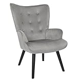 Fauteuil Tissu velours côtelé gris clair et piétement hévéa laqué noir de la gamme Hamza. Asseyez-vous avec style dans ce fauteuil de salon élégant au revêtement en velours.