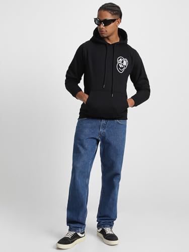 Image of Veirdo Cotton Fleece Regular Fit Hooded Sweatshirt Lastest Back Graphic Printed Winter Hoodies for Men (Available Colors: Marine Green, Marshmellow, Black, SOYA Bean, Orange & Blue)