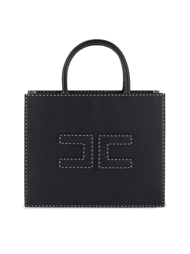 Elisabetta Franchi Bolso de mano mediano negro con pespuntes en contraste BS09A 110, Negro , Talla única