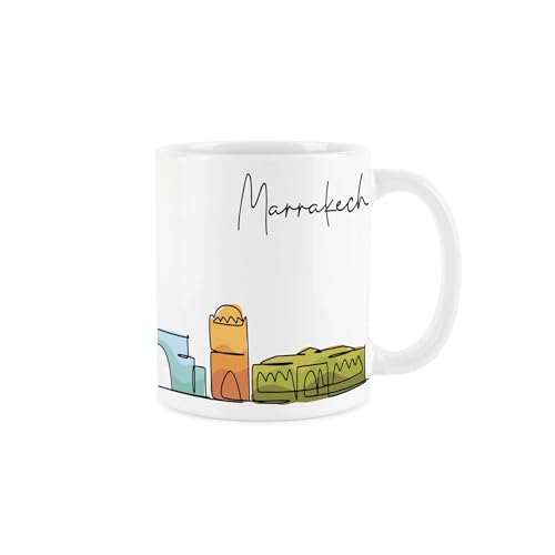 Purely Home Marrakech Mug - Colourful Morocco Skyline Souvenir Memento White Tea Coffee Gift Present Mug