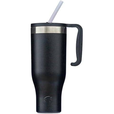 BISON COOLERS 40 oz Tumbler with Handle and Straw | 100% Leakproof Insulated Tumbler with Lid and Straw | Made of Stainless Steel With Ceramic Lining (No Metallic Aftertaste) | Black Cover