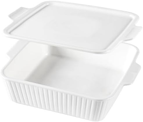 Dizada Casserole Dish for Oven with Lid, 10'' Square Baking Dish, 2-in-1 Ceramic Baking Dish, Baking Pan with Handles, Lasagna Pan Bakeware Oven Safe Baking Dish for Oven, Cake, Kitchen, Microwave, Dishwasher Safe, White - Thumbnail 3