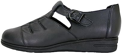 24 Hour Comfort Mara (1830) Women's Wide Width Casual T-Strap Leather Shoes Black 7.5 | Image 2