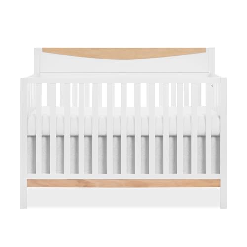 Dream On me Emerson 5-in-1 Convertible Full-Size Baby Crib in White & Vintage Oak, GreenGuard Gold & JPMA, Converts to Toddler, Day, & Full-Size Bed, Non-Toxic Paint, Safe Sleep Environment