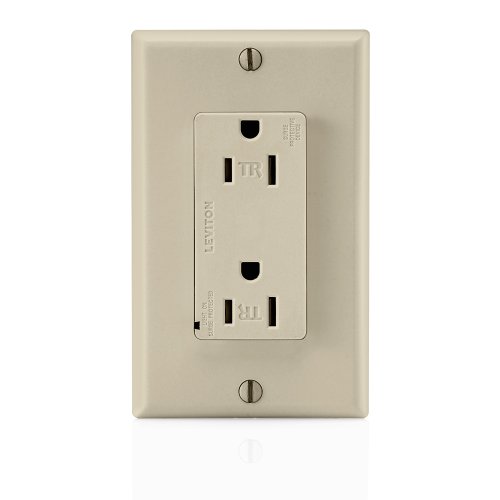 Image of Leviton 15 Amp, 125 Volt, Tamper Resistant, Decora Duplex Surge Suppressor Receptacle, Straight Blade, Commercial Grade, Self Grounding, T5280-I, Ivory