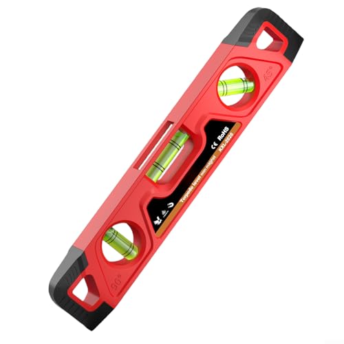 Para nivel espiritual: magnético compacto para nivel de torpedo para una medición precisa de múltiples ángulos, 225 mm de longitud, cuerpo ABS rojo con diseño resistente a los golpes