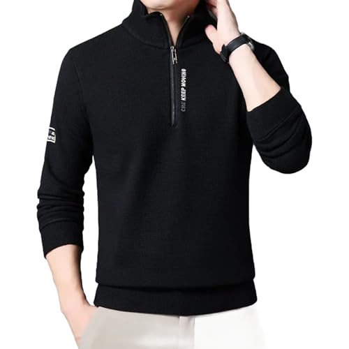 Turtleneck Sweater Men Fashion Knitwear Solid Color Chunky Half Zipper Thickening Luxury Warm - Main Image