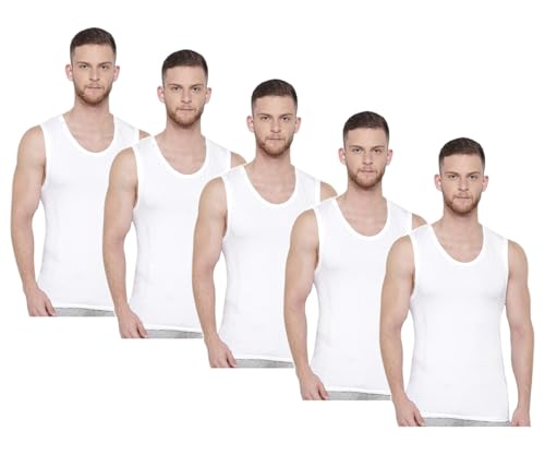 Image of GMR Men Cotton Broad Shoulder White Vest Sleeveless Pack of 5