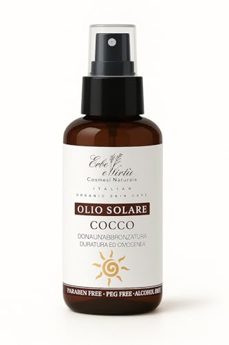 Olio Solare Abbronzante spray - Viso e Corpo al Cocco 200 ml - Abbronzatura intensa con olio di mallo, olio di noce e tirosina