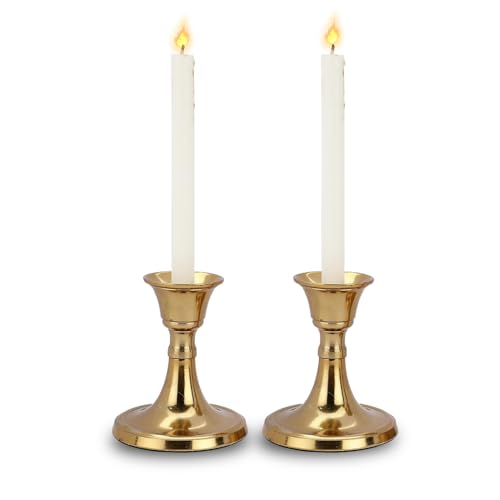 PURESTORY Candle Holder | Candle Holders for Home Decoration | Heat Resistance with Aesthetic Appeal | Best for Gifting & Diwali Decoration | Gold Metal | Size - 3.5 Inch | Pack of 2