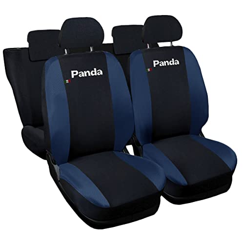 Lupex Shop Copri-sedili Auto Compatibili Panda Seconda Serie (mod.169) Versione 50e50 | Nero Blu Scuro | Set Copri-Sedile Anteriori e Posteriori | Logo Ricamato | Airbag Compatibile | Accessori Auto