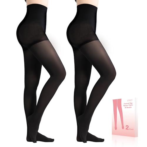 UISLII Tights for Women 70D Opaque Pantyhose Control Top Tights Black Soft Stockings for Elegance Women.(2 pairs Black)