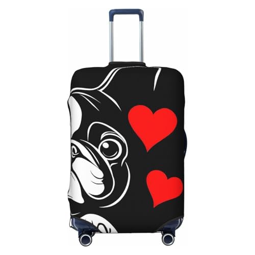 Black French Bulldog Love Elastic Travel Luggage Cover, Washable Spandex Suitcase Protector, Anti-Scratch Fits 18-32 Inch
