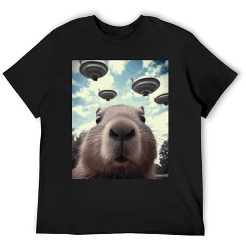 Funny Graphic Shirt Capybara Selfie with UFOs Weird T-Shirt for Men and Women XL Cover
