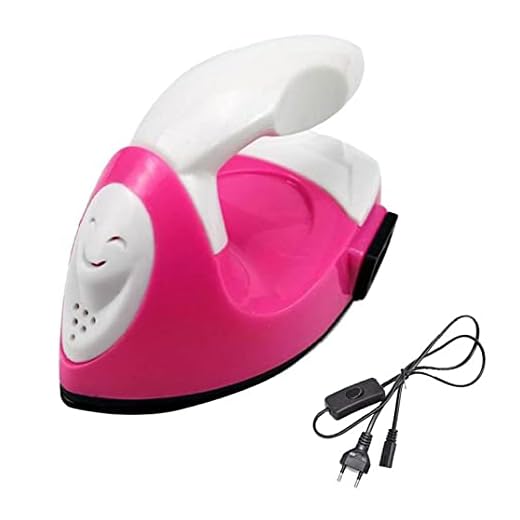 Mini Craft Fer mini Presse à chaleur Mini Fer Portable Portable Chaleur pratique Presse à repasser avec accessoires de base pour des perles Patch Vêtements DIY T-shirts Chaussures Rose UE
