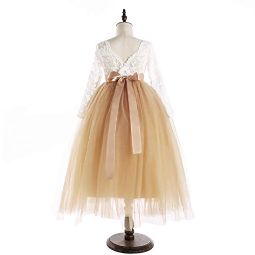Glamulice Lace Sleeve Flower Girl Dress A-Line Straight Tutu Tulle Backless Princess Puffy Dresses Party Pageant Gown2