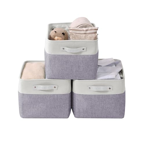 Image of DECOMOMO Storage Baskets for Shelves - Fabric Storage Bins, Linen Closet Organizers and Storage (Purple & White, Large - 3 Pack)