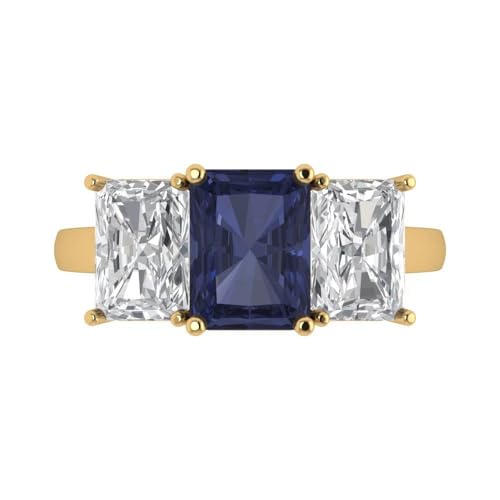 Clara Pucci 4 ct Emerald Cut Created Blue Sapphire 14k White Gold Three-Stone Wedding Engagement Bridal Promise Ring