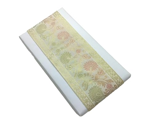 Image of Brocade Ethnic Work 9 Meter Laces and Borders Material for Dresses, Sarees, Lehenga, Suits, Blouses, Dupatta, chunri and Crafts (White)