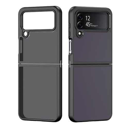 Image of RIGGEAR Shockproof Sleek Hybrid Armor Back Cover Case Compatible with Samsung Galaxy Z Flip 4 (Smoke Black Matte PC + Black TPU Bumper)