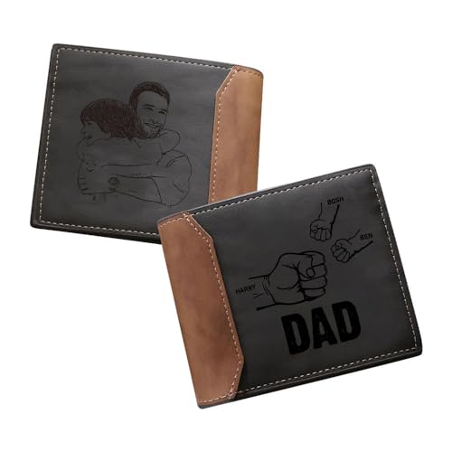 Personalized Fathers Gifts for Dad Custom Wallets for Men Fathers Day Wallet Dad Wallet PU Leather Wallet Fist Bump with 2-5 Kids Names for Dad Grandpa (3 Names)