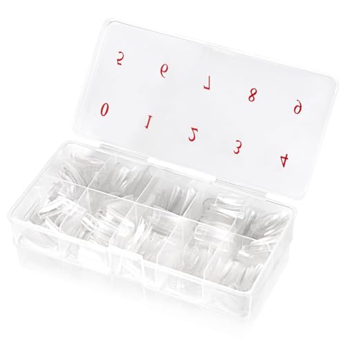 AORAEM Clear French Coffin Nails Tips 500 PCS 10 Sizes Half Cover Clear Nail Tips French Style Straight Nail Tips Acrylic Fake Nails with Box for Nail Salon Home DIY