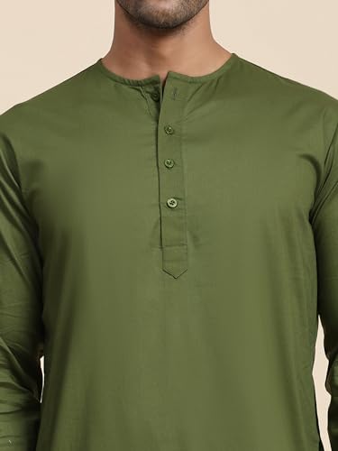 Image of Men's Pure Cotton Solid Kurta Pajama Set Round Neck Casual Yoga Dress