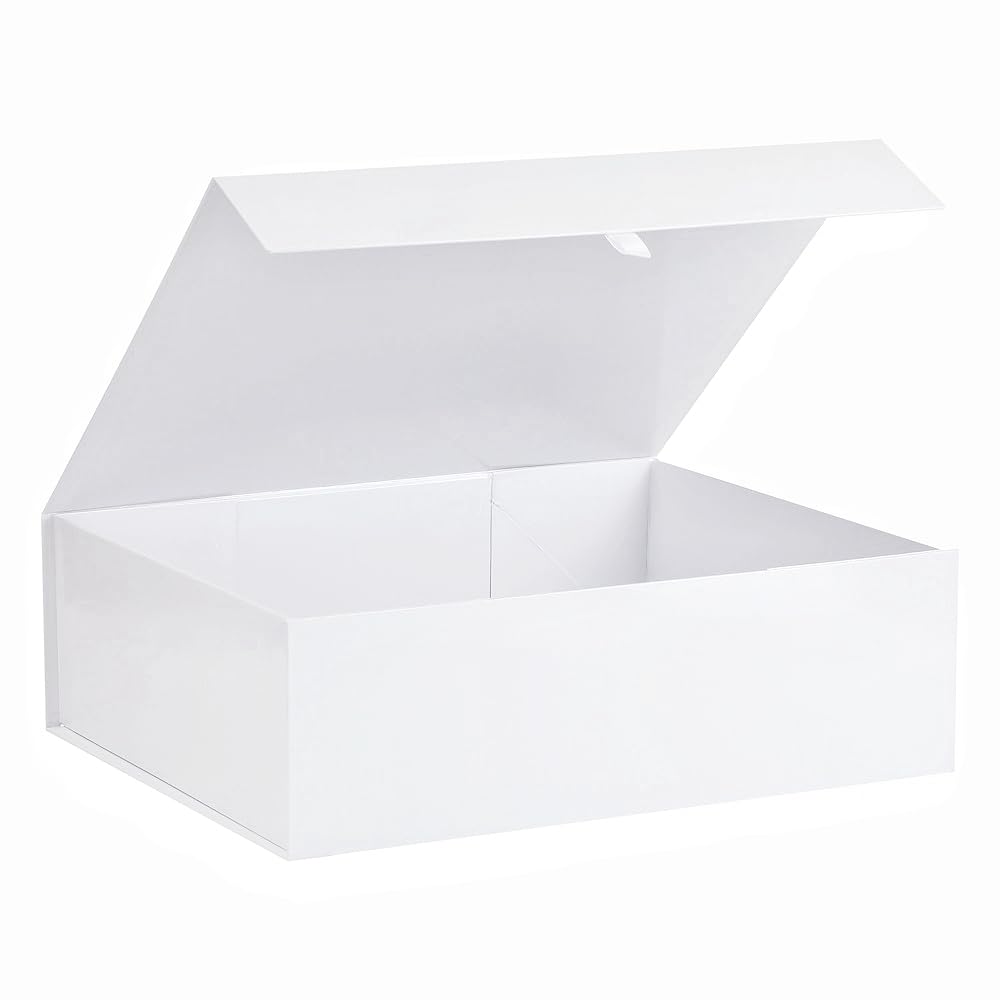 Scatola regalo extra large bianca, 48 x 40 x 15 cm, scatole regalo per regali con coperchio chiusura magnetica pieghevole, scatola per proposte di damigella d'onore, compleanno, Natale, per