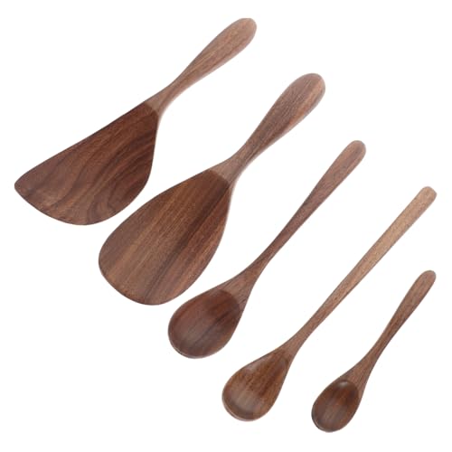 HOLIDYOYO クルミ材製 木製カトラリーセット 5点 スプーン おたま 和風 キッチンツール デザート サラダ ご飯料理用