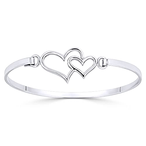 Alfred & Vincent 16x24mm Double Heart Charm Closed Cuff Bangle Bracelet in .925 Sterling Silver
