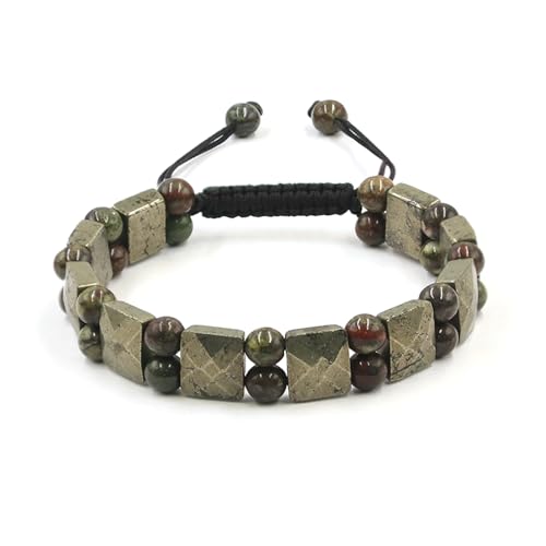 Protection Crystals Stone Bracelets for Men Mens Beaded Healing Crystals Pyrite Bloodstone Genuine Crystal Bracelet, Premium Men Beads Bracelet Gift for Him Stress Relief Balance