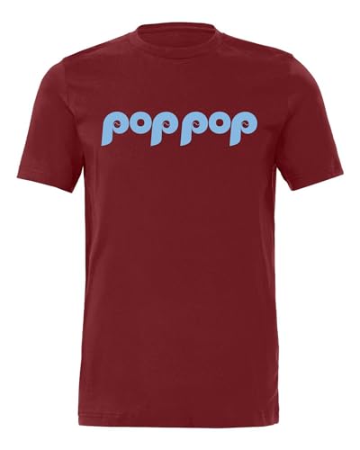 Pop Pop Baseball T-Shirt Retro Baseball Shirt for Grandpa Dad & Family Hero Fun Gift for Fathers Day Christmas or Husband (Cardinal/Baby Blue Print Adult Unisex Shirt/XL)