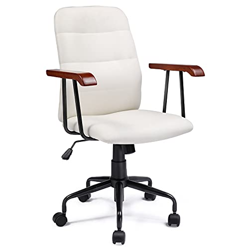 ComHoma Modern Office Chair Computer Chair Comfortable Fabric Mid Back Chair Ergonomic Adjustable Home Office Desk Chair Swivel Vintage Style Chair (Beige, MID)