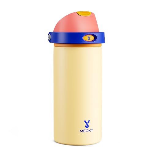 Image of 18 oz Kids Water Bottle for School: Meoky 18 oz Stainless Steel Insulated Water Bottle with 2-in-1 Straw and Spout Lid - Leak Proof, Fits in Car Cup Holder, BPA-Free for Boys Girls, Misty Horizon