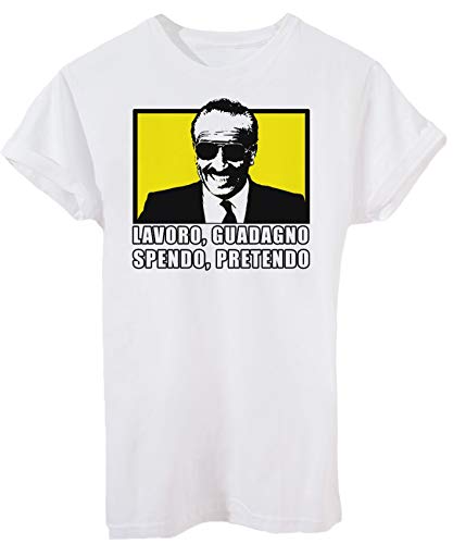 iMage T-Shirt Dogui Cumenda Lavoro Guadagno Spendo Pretendo - Famosi - Donna-S-Bianca