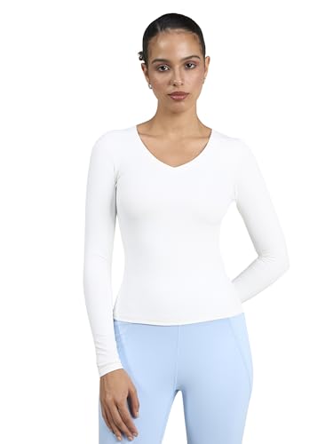 Image of CAVA Sculpt V Neck Top for Women | Snug Sculpted Fit, Long Sleeves, Flattering V Neckline, Minimal Branding, Everyday Activewear Tee