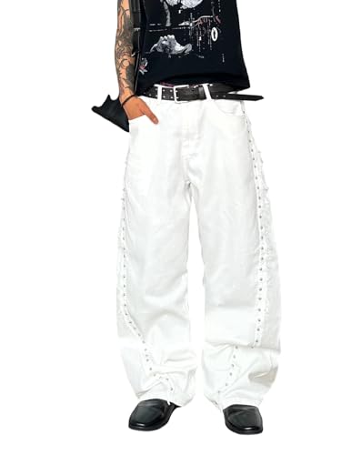 Image of DFGIGT Mens Baggy Jeans Wide Leg Denim Pants Y2k Loose Fit Streetwear | Hip Hop,Vintage 2000s,Jinco Jeans,Straight Leg,5 Pockets