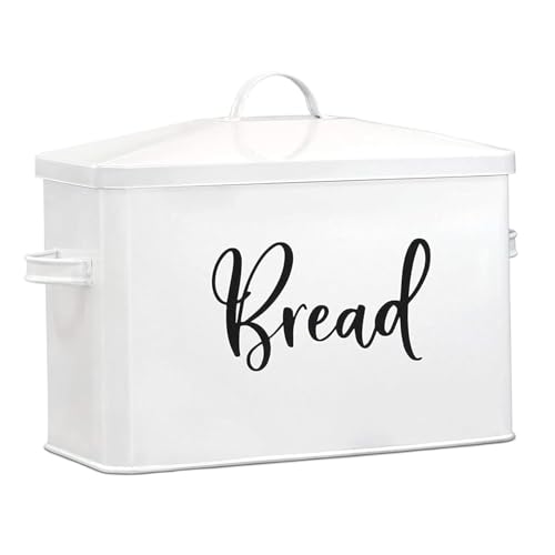 Ceciliec Bread Bin with Lid Large Crispbread Box Made of Metal Bread Bin Stainless Steel for Bread Rolls Pastries Space-Saving Storage Box White 34 x 27 x 18 cm